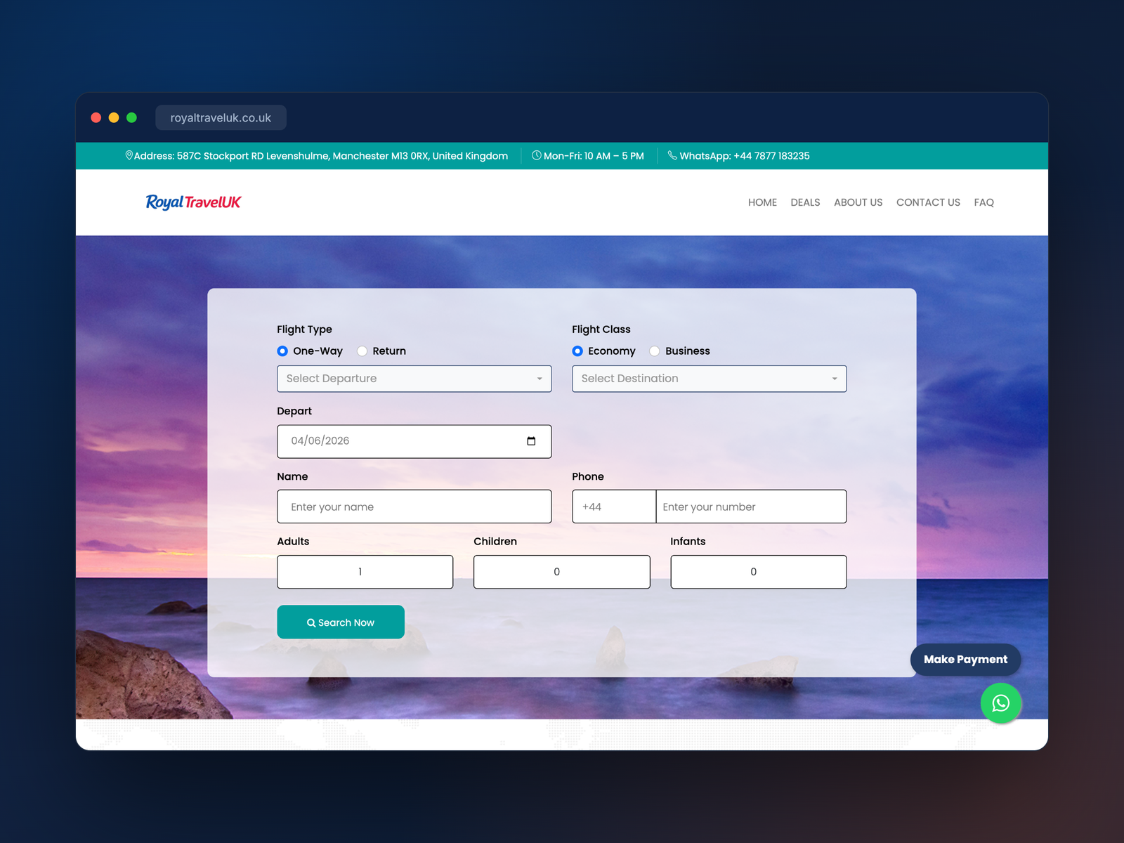 Royal Travel UK — a custom Laravel flight-booking site & CRM